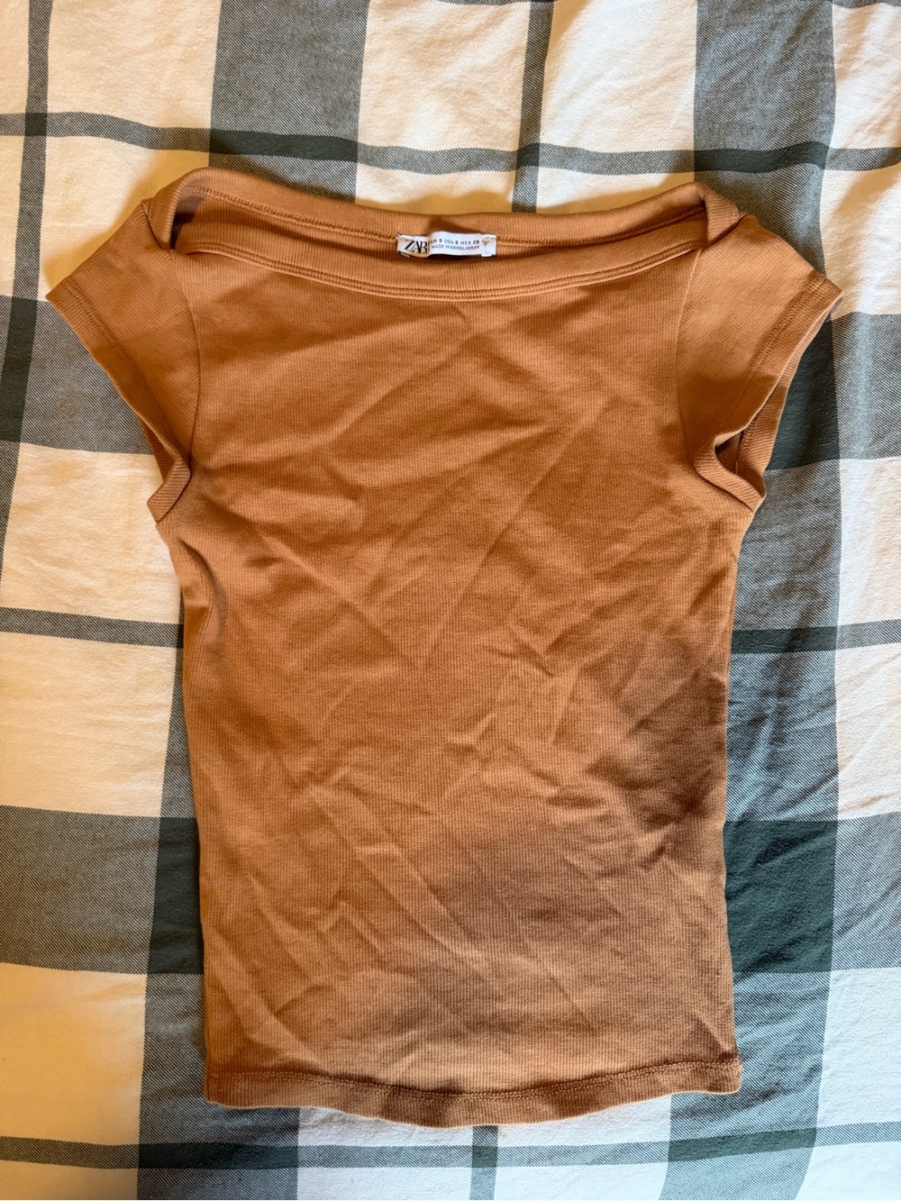 Zara Short Sleeve Ribbed Top in Burnt Orange